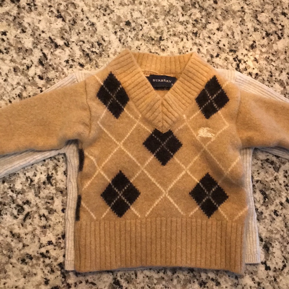 Kids Burberry V-Neck Pullover Sweater Lambswool 24